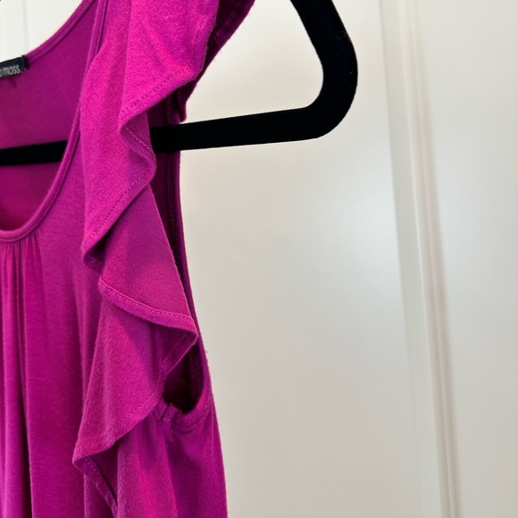 Ella Moss ruffle sleeveless fuschia pink with purple velvet trim top tunic - Picture 6 of 11